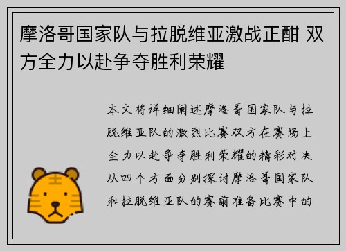 摩洛哥国家队与拉脱维亚激战正酣 双方全力以赴争夺胜利荣耀