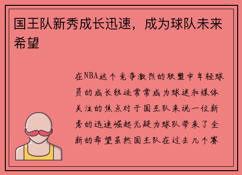 国王队新秀成长迅速，成为球队未来希望
