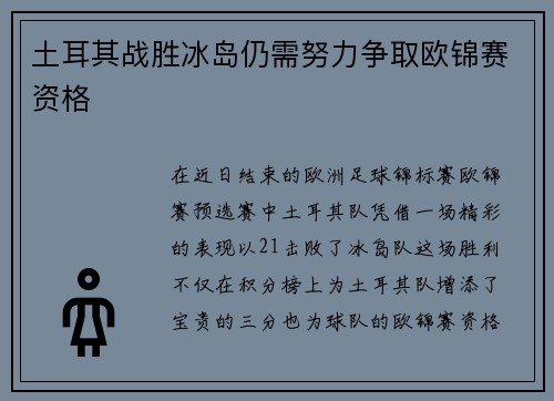 土耳其战胜冰岛仍需努力争取欧锦赛资格