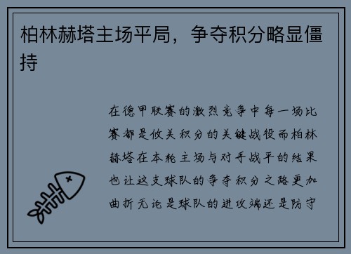 柏林赫塔主场平局，争夺积分略显僵持